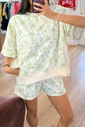 Floral Print Long Sleeve Shift Top Pocketed Shorts 2pcs Set