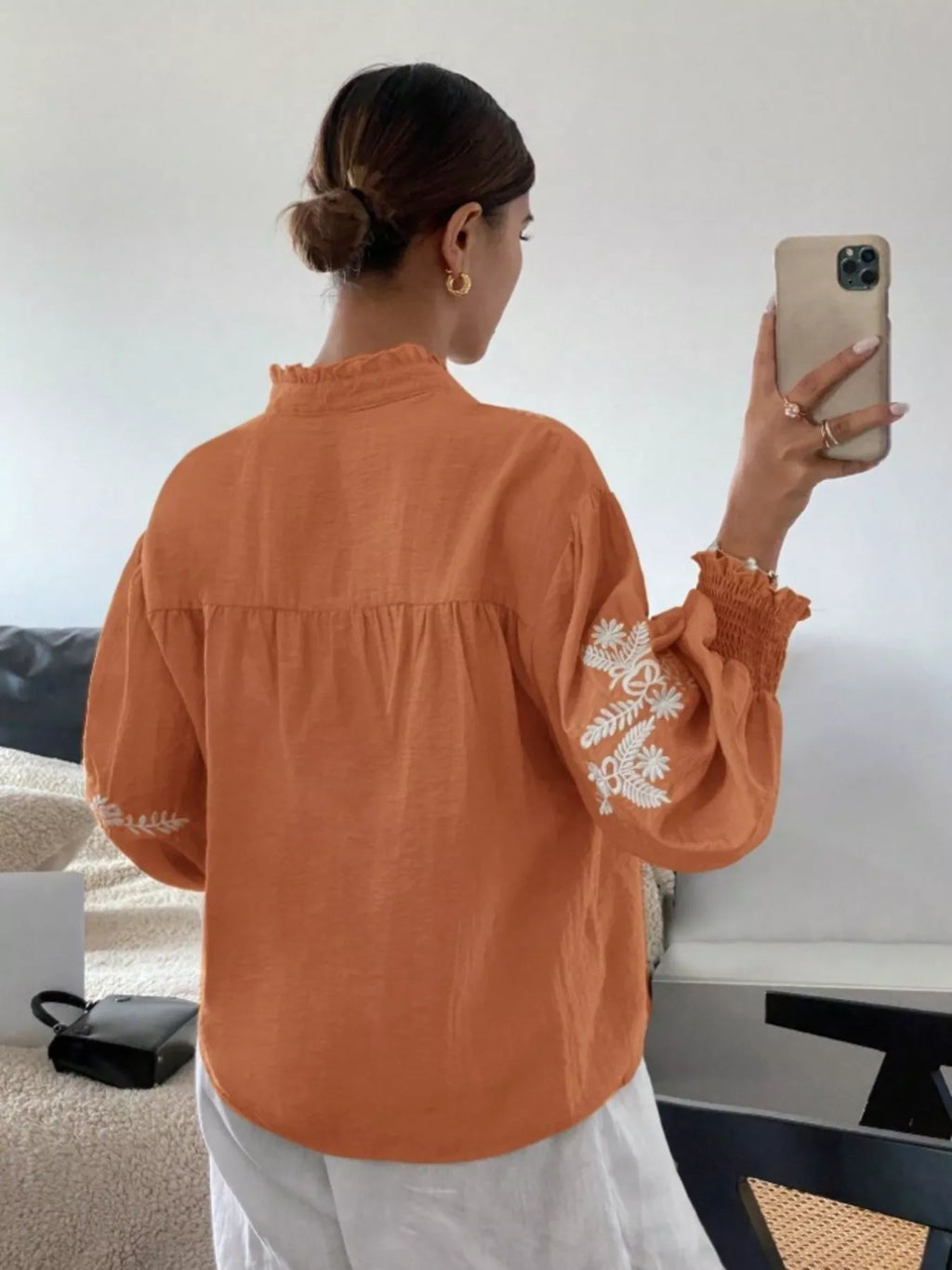 Embroidered Long Sleeve Blouse