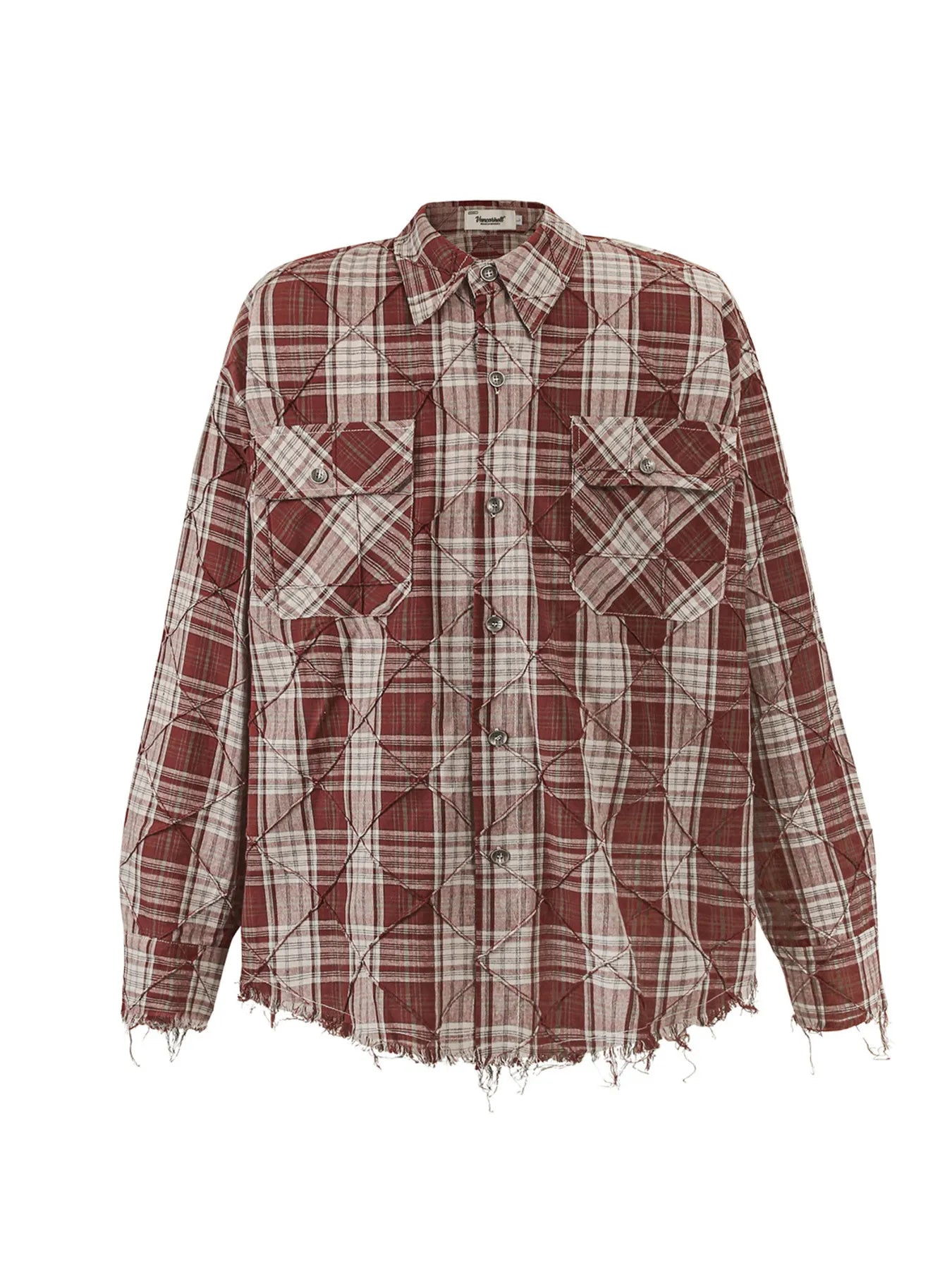 Men's Raw Hem Plaid Button Up Shirt