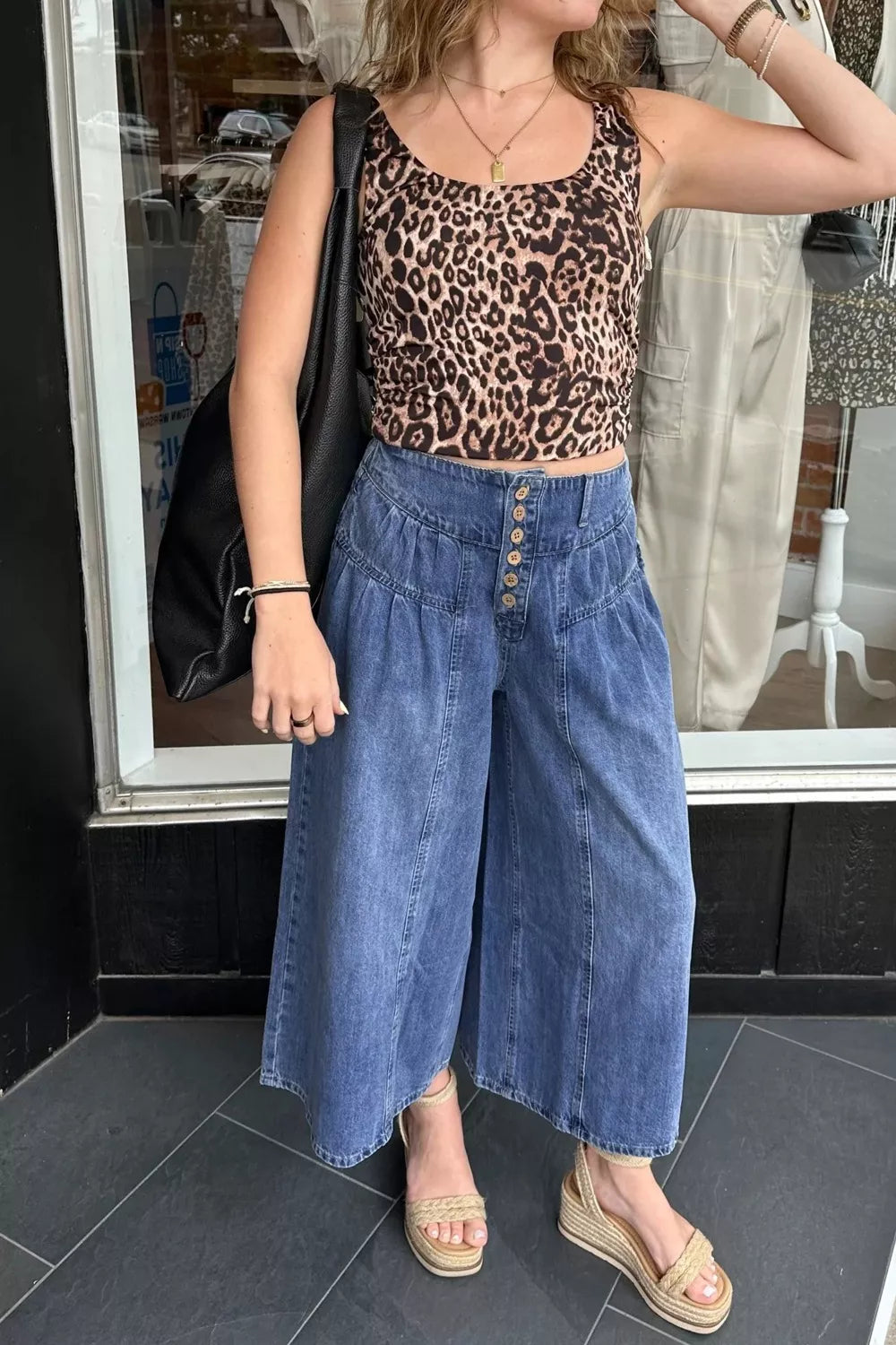 High-Waisted Wide Leg Button-Fly Jeans
