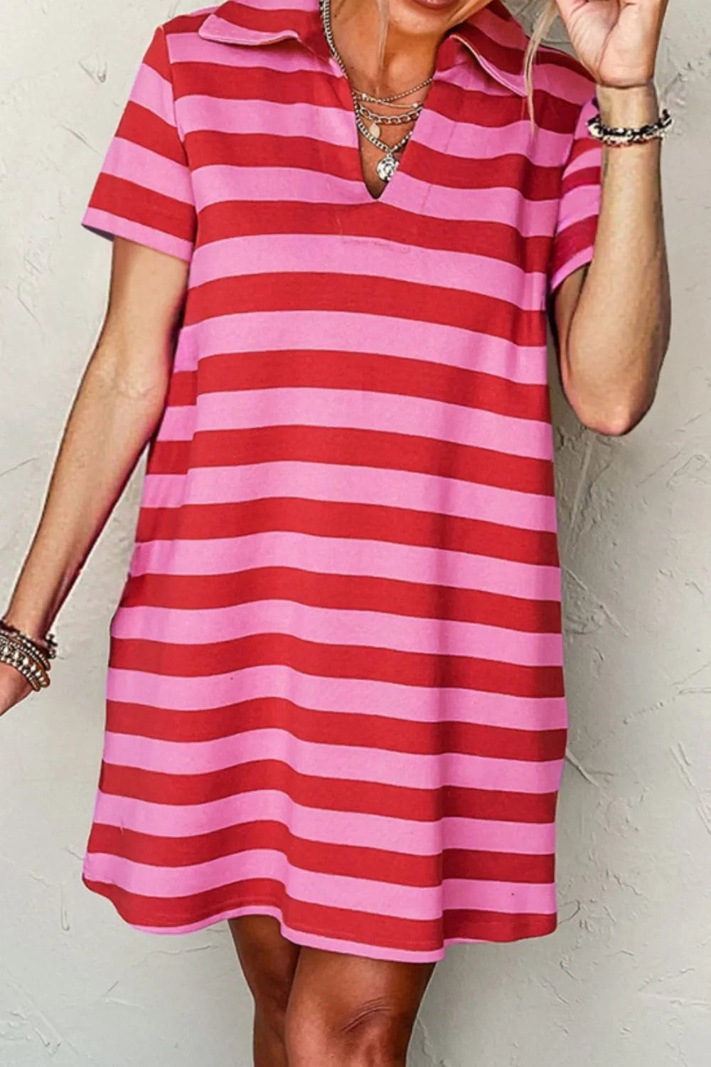 Casual Striped Polo Collar T-Shirt Dress
