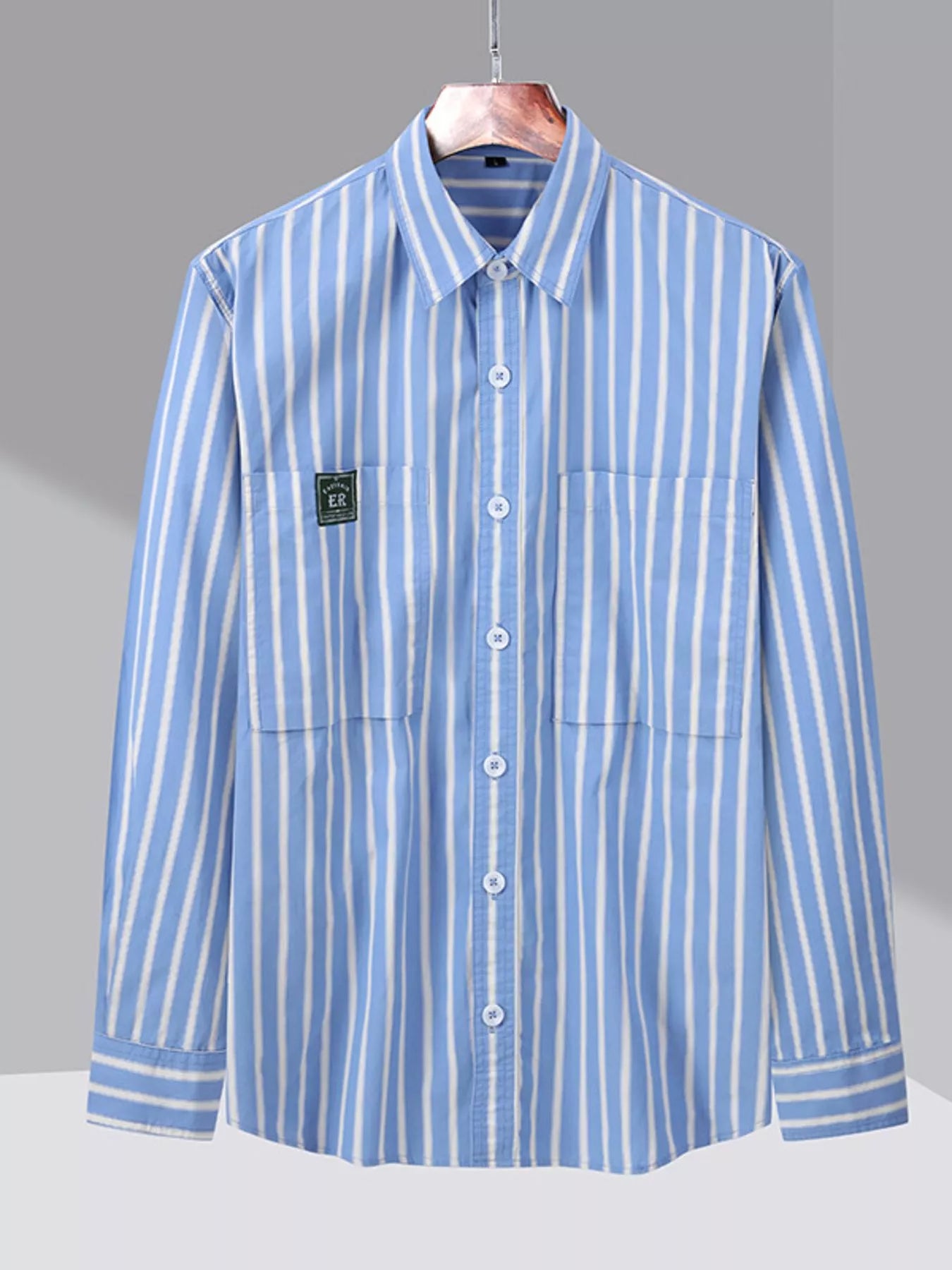Men's Plus Size Button Up Long Sleeve Striped Shirt