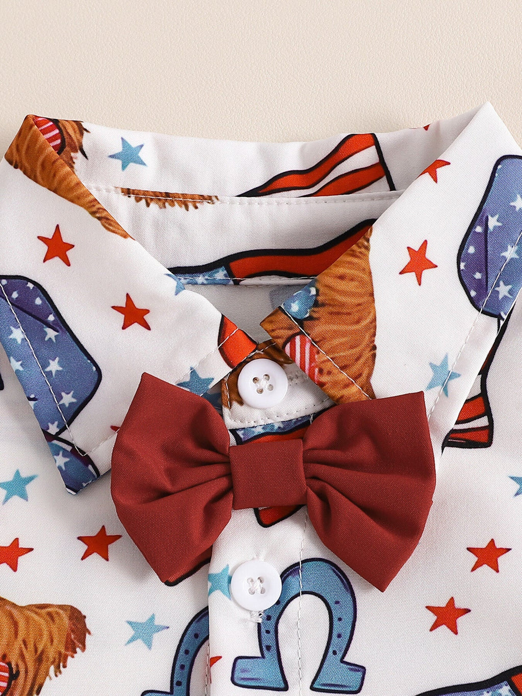 Children's American Flag Print Bow Tie Shirt & Shorts Set