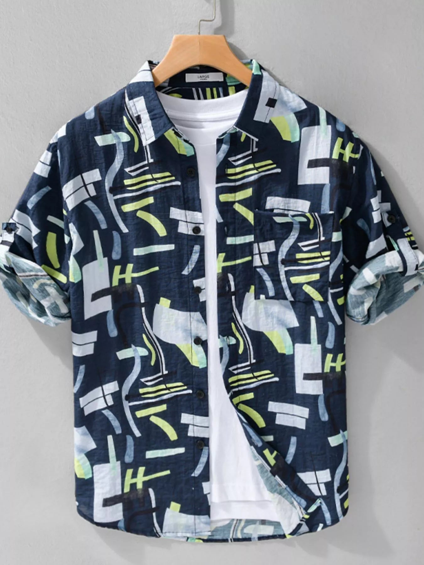 Men's Plus Size Geometric Print Casual Short Sleeve Shirt