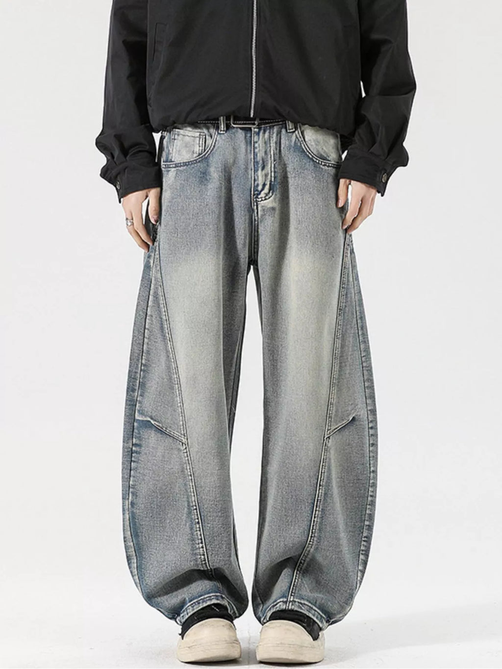 Men's Full Size Vintage Wash Wide Leg Jeans Plus Size