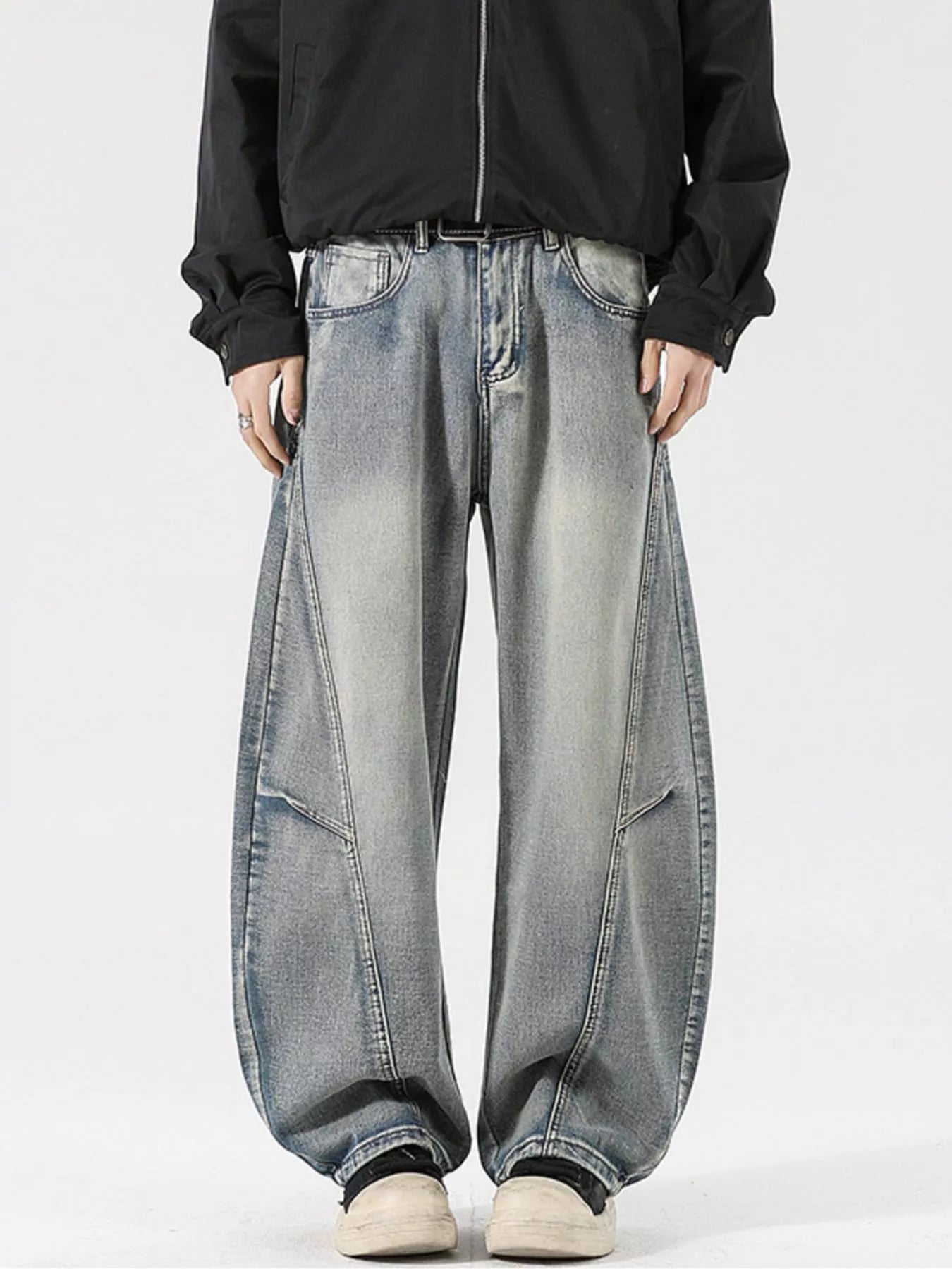 Men's Full Size Vintage Wash Wide Leg Jeans Plus Size