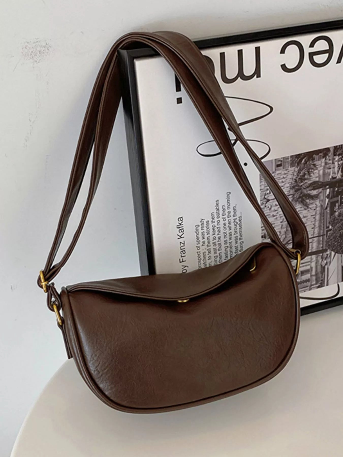 Elegant PU Leather Crescent Crossbody Bag