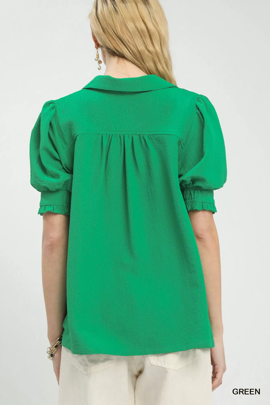 Umgee Seersucker Puff Sleeve Blouse