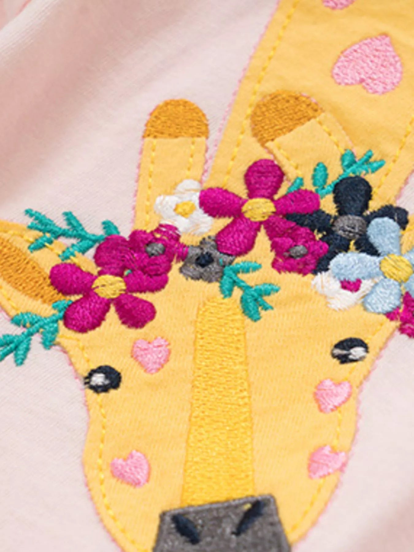 Children's Giraffe Embroidered T-Shirt with Floral Accents
