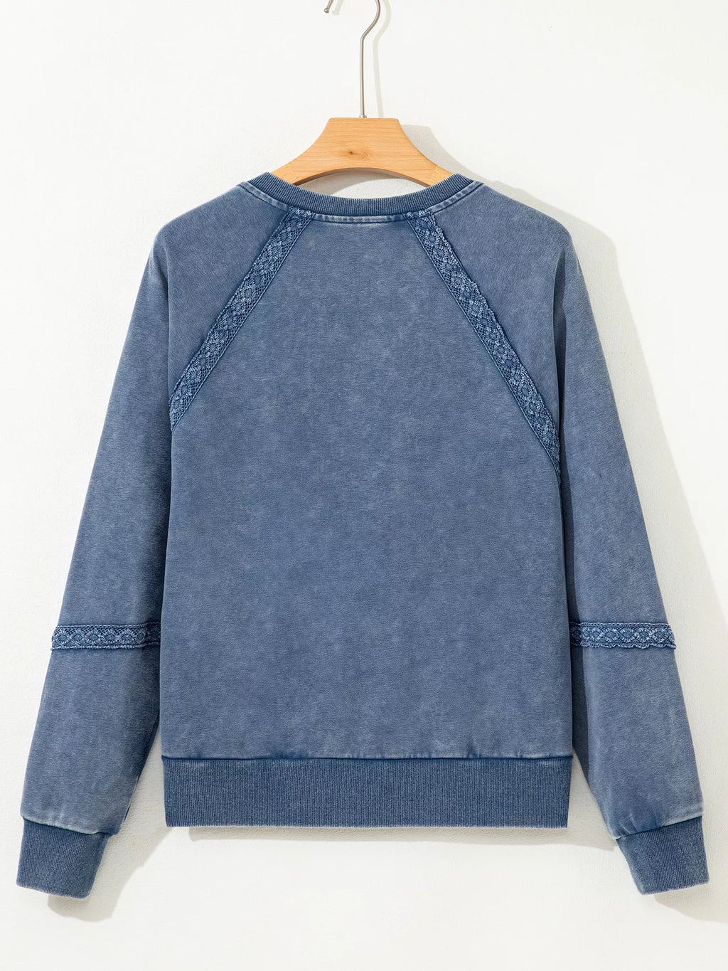 Lace Patchwork Detail Notched Neck Mineral Wash Baggy Sweatshirt