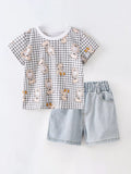 Children's Bear Print T-Shirt and Denim Shorts Set
