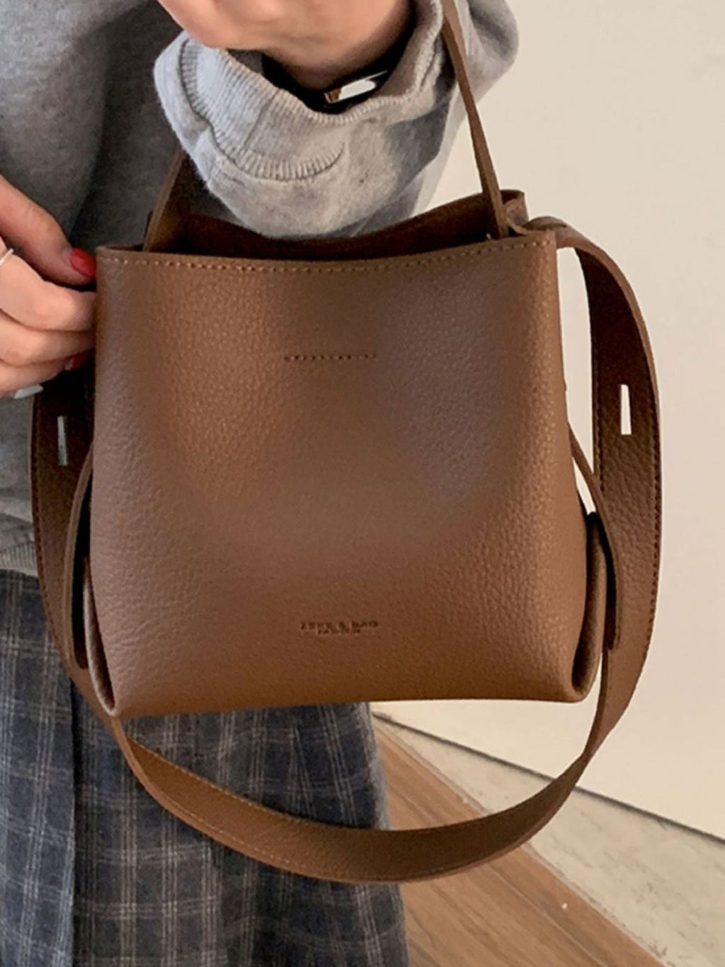 Leather Bucket Crossbody Bag