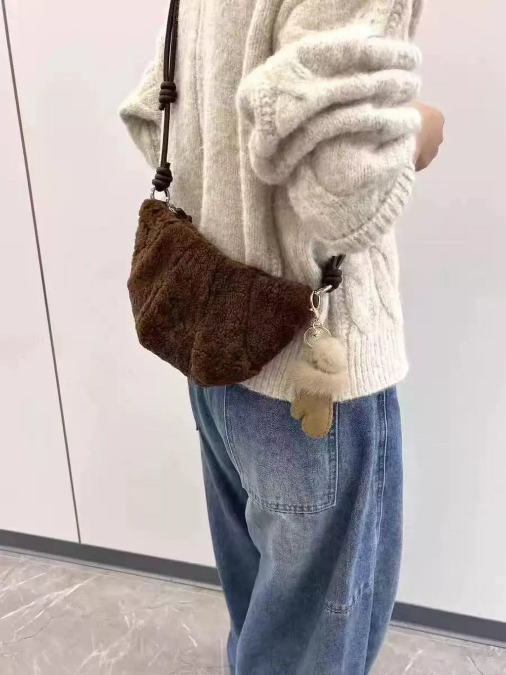 Knot Strap Furry Crossbody Bag