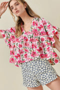 Floral Boxy Fit Ruffled Short Sleeve Blouse