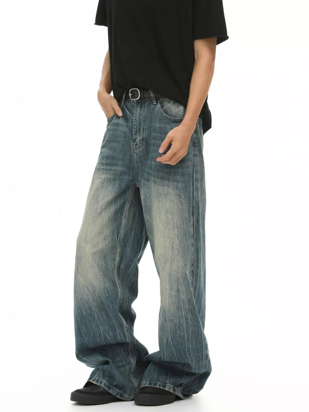 Men's Washed Wide Leg Jeans