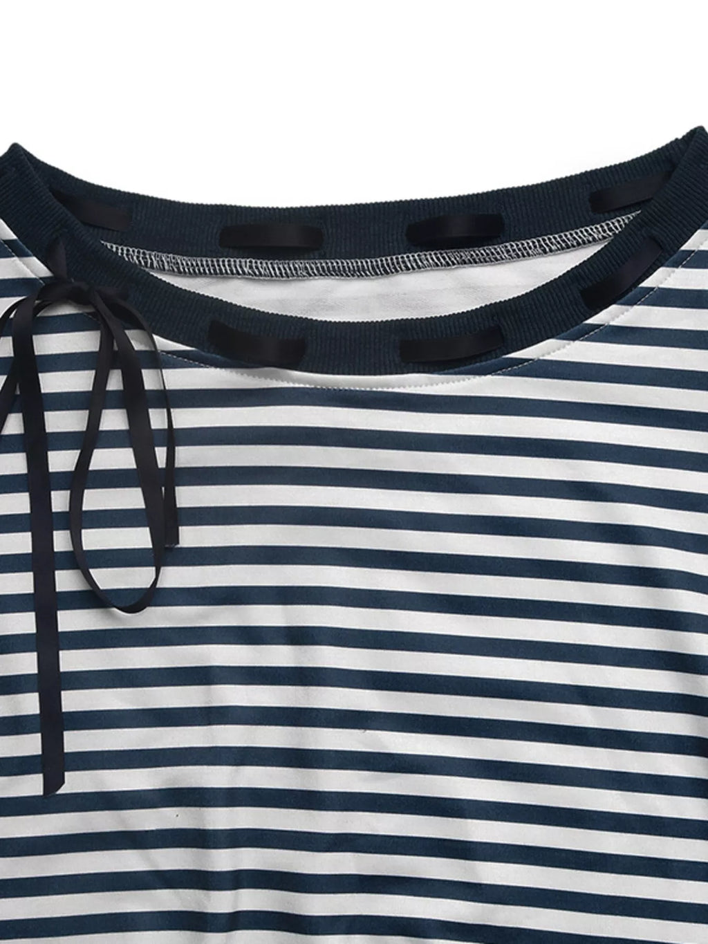 Striped Off-Shoulder Ribbon Accent Sweatshirt