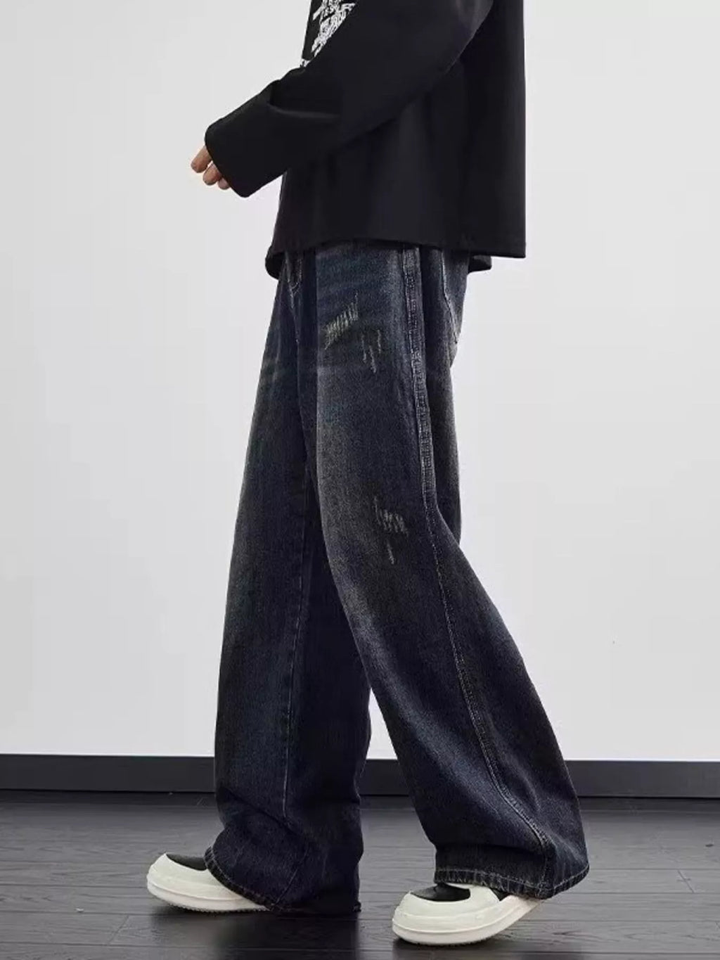 Men's Full Size Distressed Wide Leg Jeans Plus Size