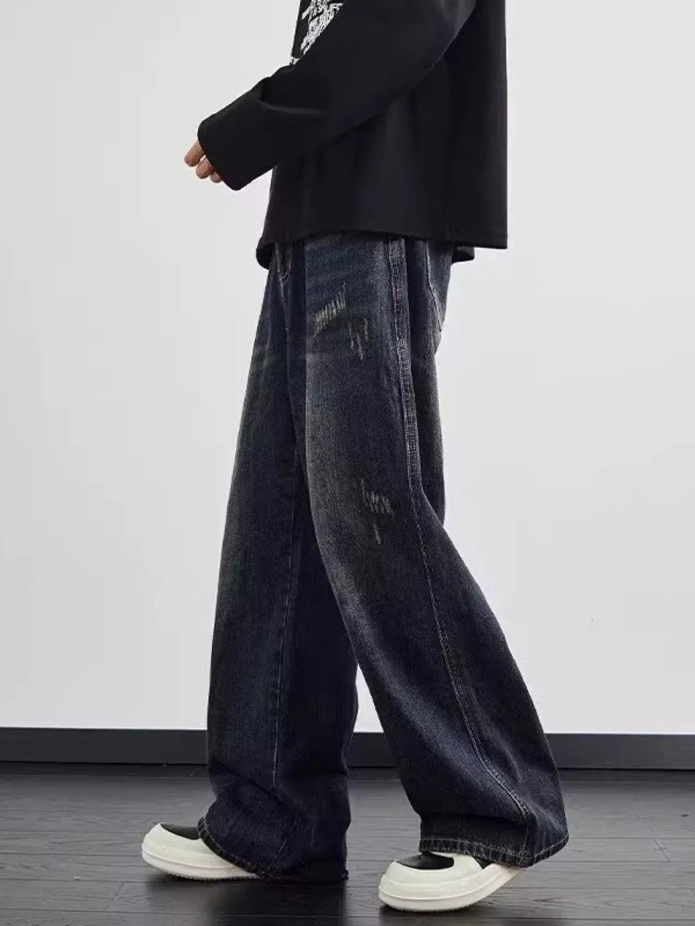 Men's Full Size Distressed Wide Leg Jeans Plus Size