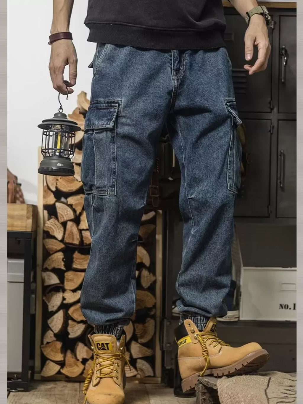 Men's Plus Size Vintage Wash Cargo Jeans