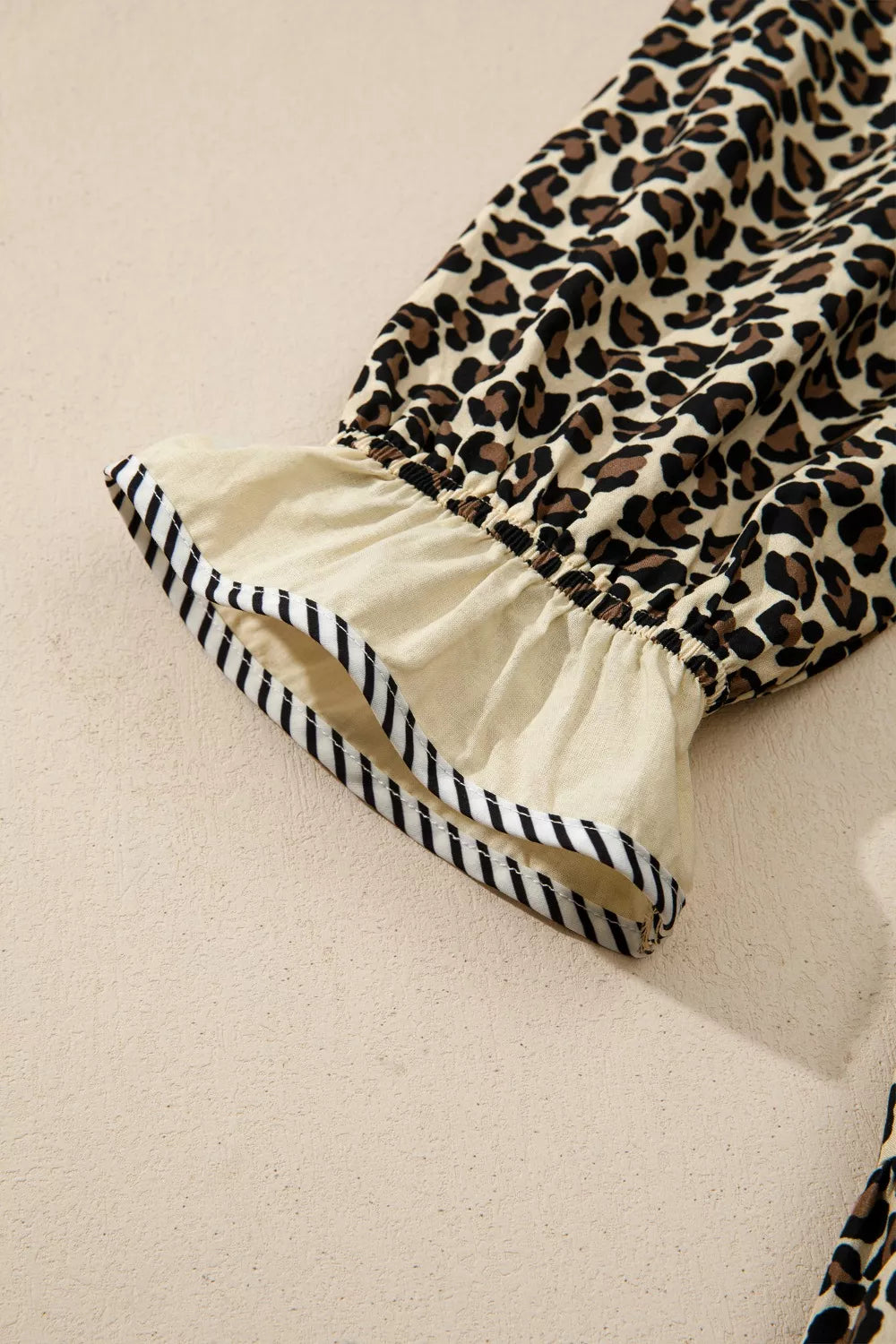 Leopard Print Striped Color Block Trim V Neck Bracelet Sleeve Mini Dress