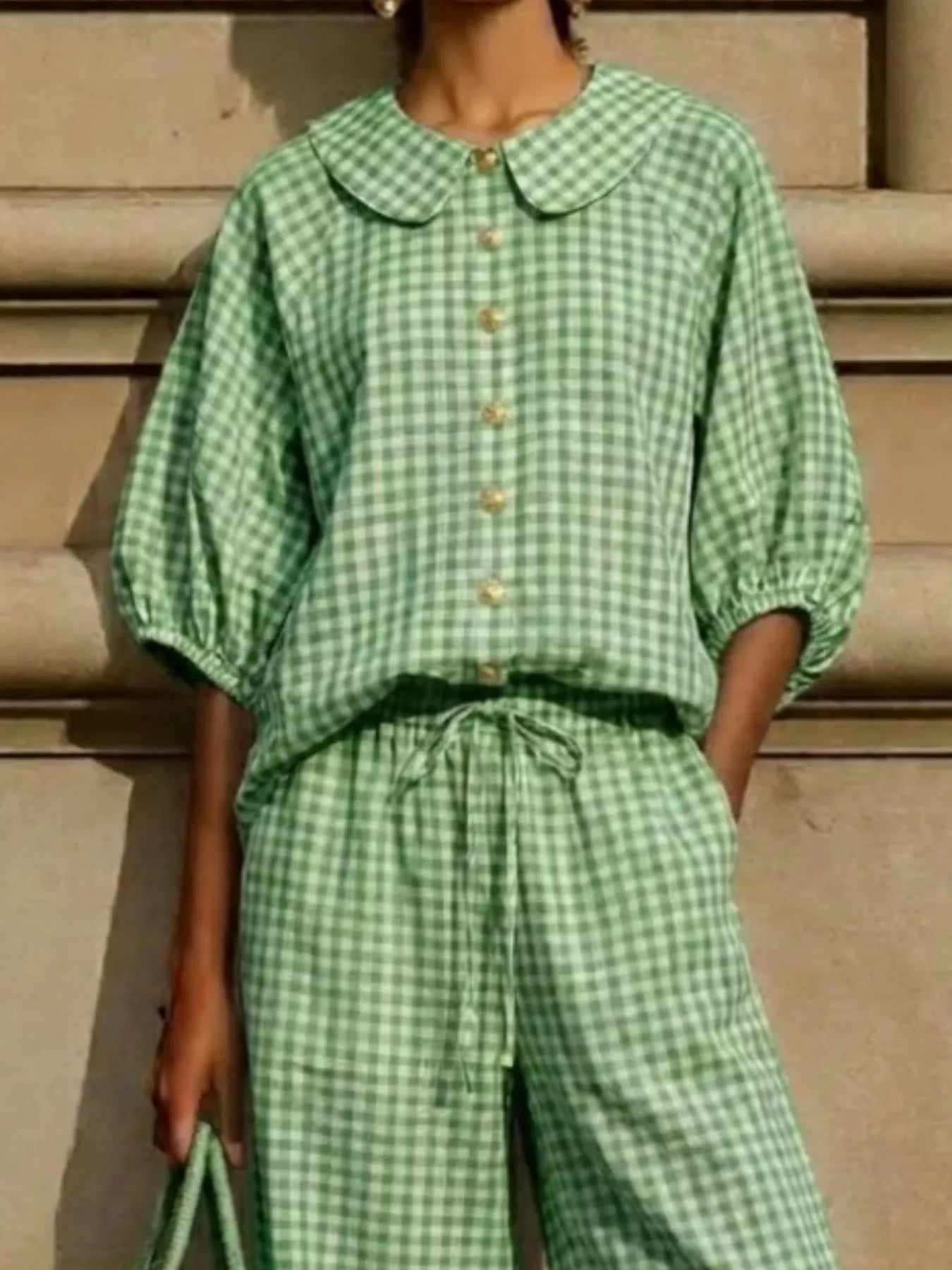 Full Size Plaid Button Up Shirt and Pants Set Plus Size