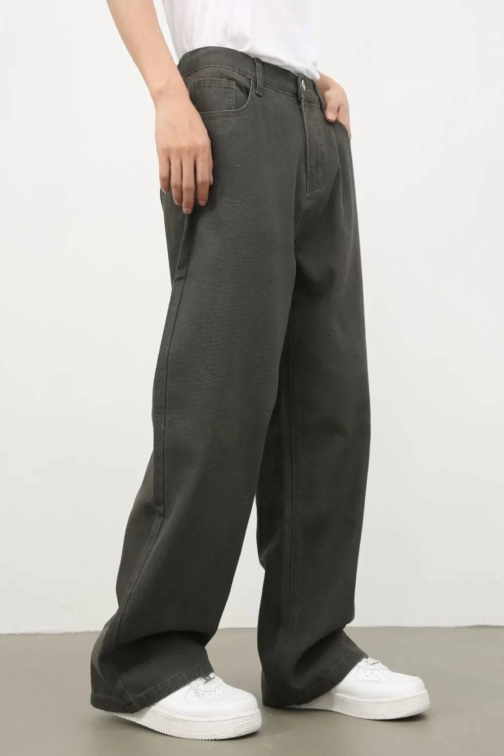 Men's Half Elastic Waist Jeans with Pockets