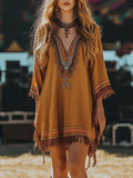 Fringe Hem 3/4 Sleeve Mini Dress