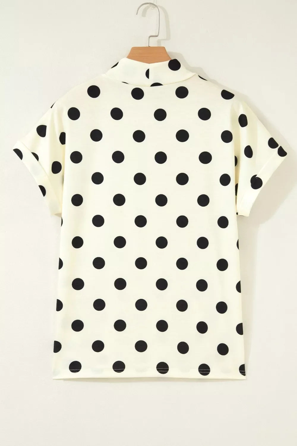 Polka Dot Mock Neck Short Sleeve Blouse