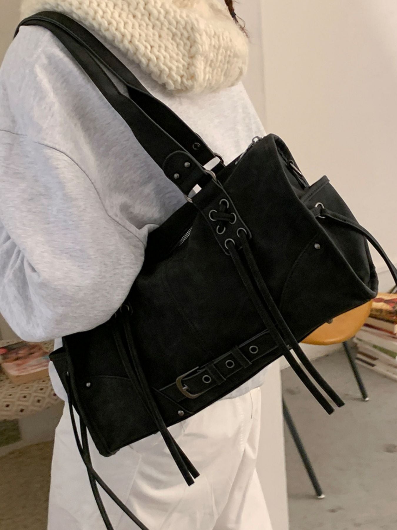 Lace Up Shoulder Bag
