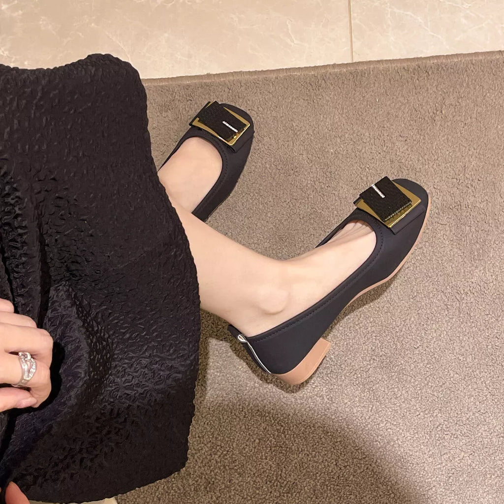 Round Toe Block Heels Slip-Ons