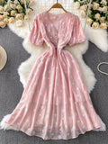Floral Puff Sleeve A-Line Midi Dress