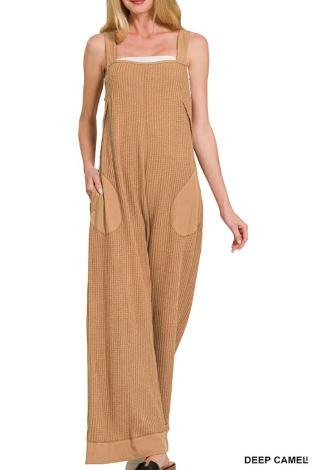 Zenana Knit Waffle Wide Leg Overalls