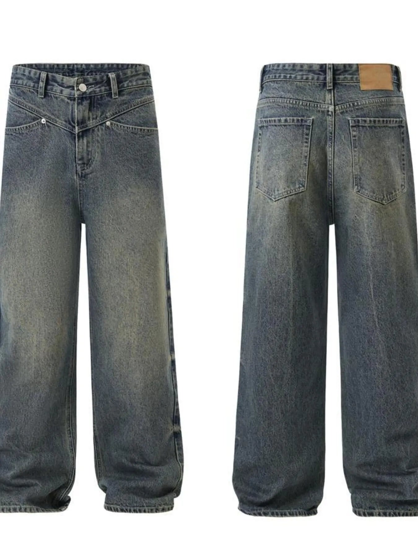 Men's Full Size Vintage Wash Wide Leg Jeans Plus Size