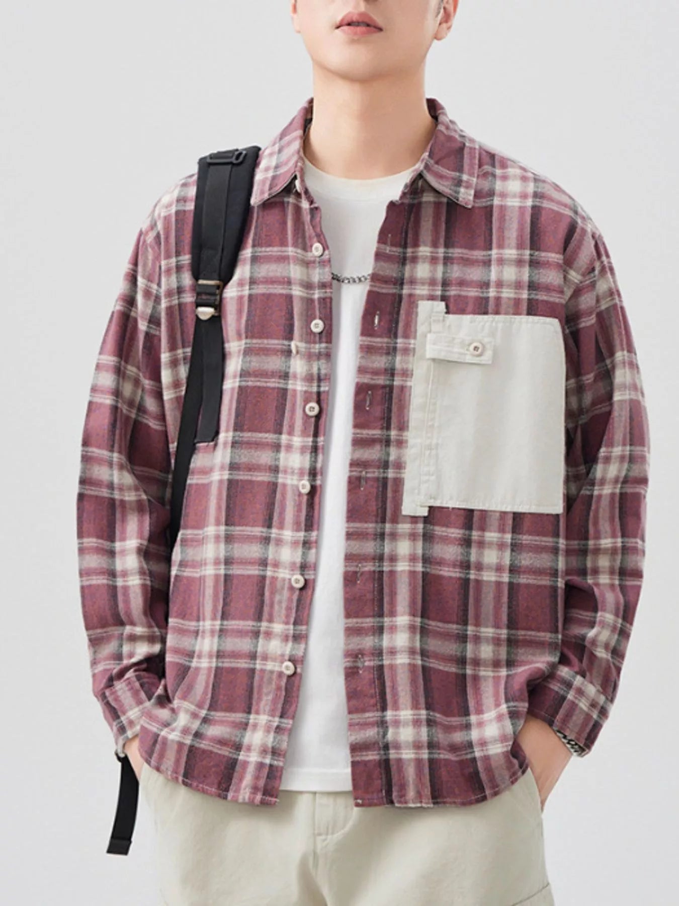 Men's Plus Size Plaid Button Up Long Sleeve Shirt