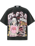 Men's Washed Anime Graphic Oversized T-Shirt