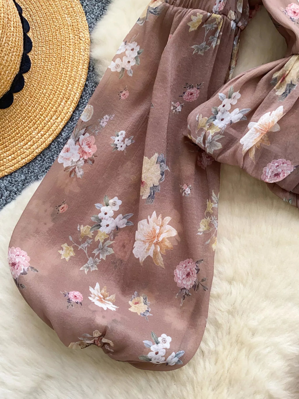 Floral Print Chiffon Balloon Sleeve Blouse