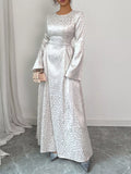 Leopard Lace Up Long Sleeve Maxi Dress