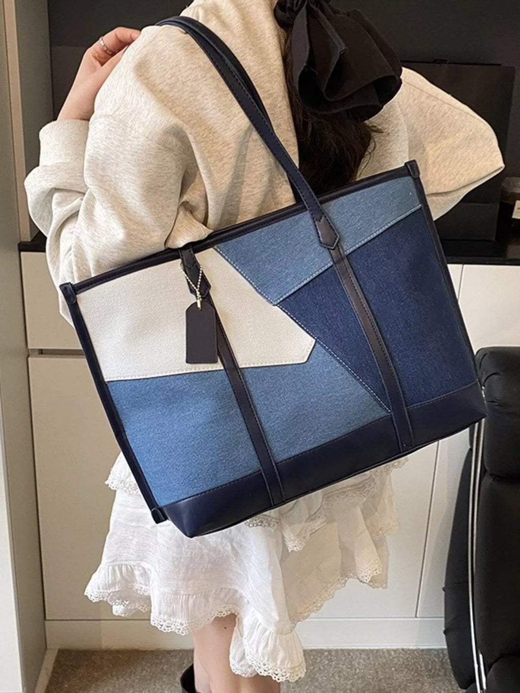 Color Block Denim Shoulder Bag