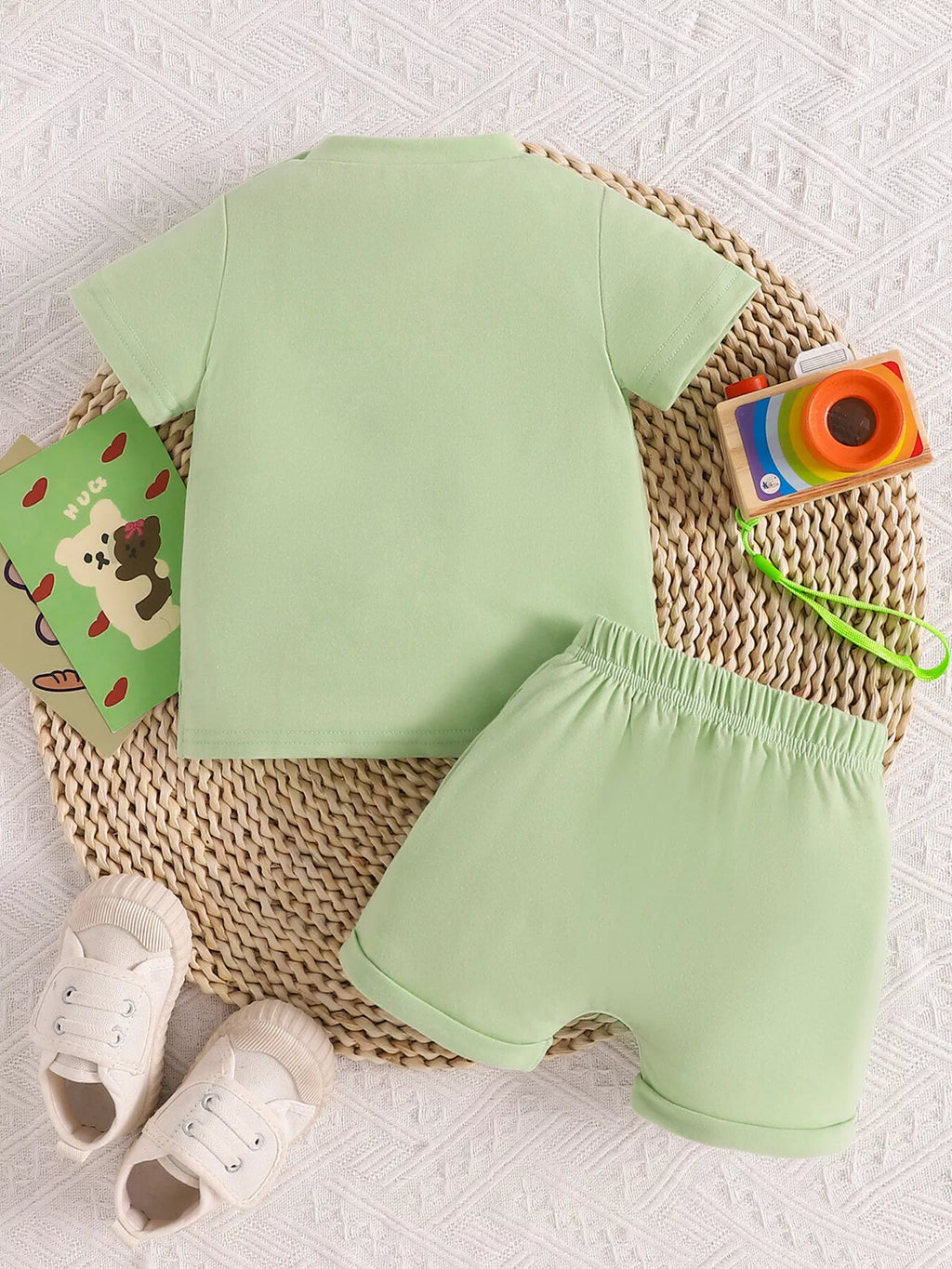 Children's Letter Round Neck Tee and Shorts Set