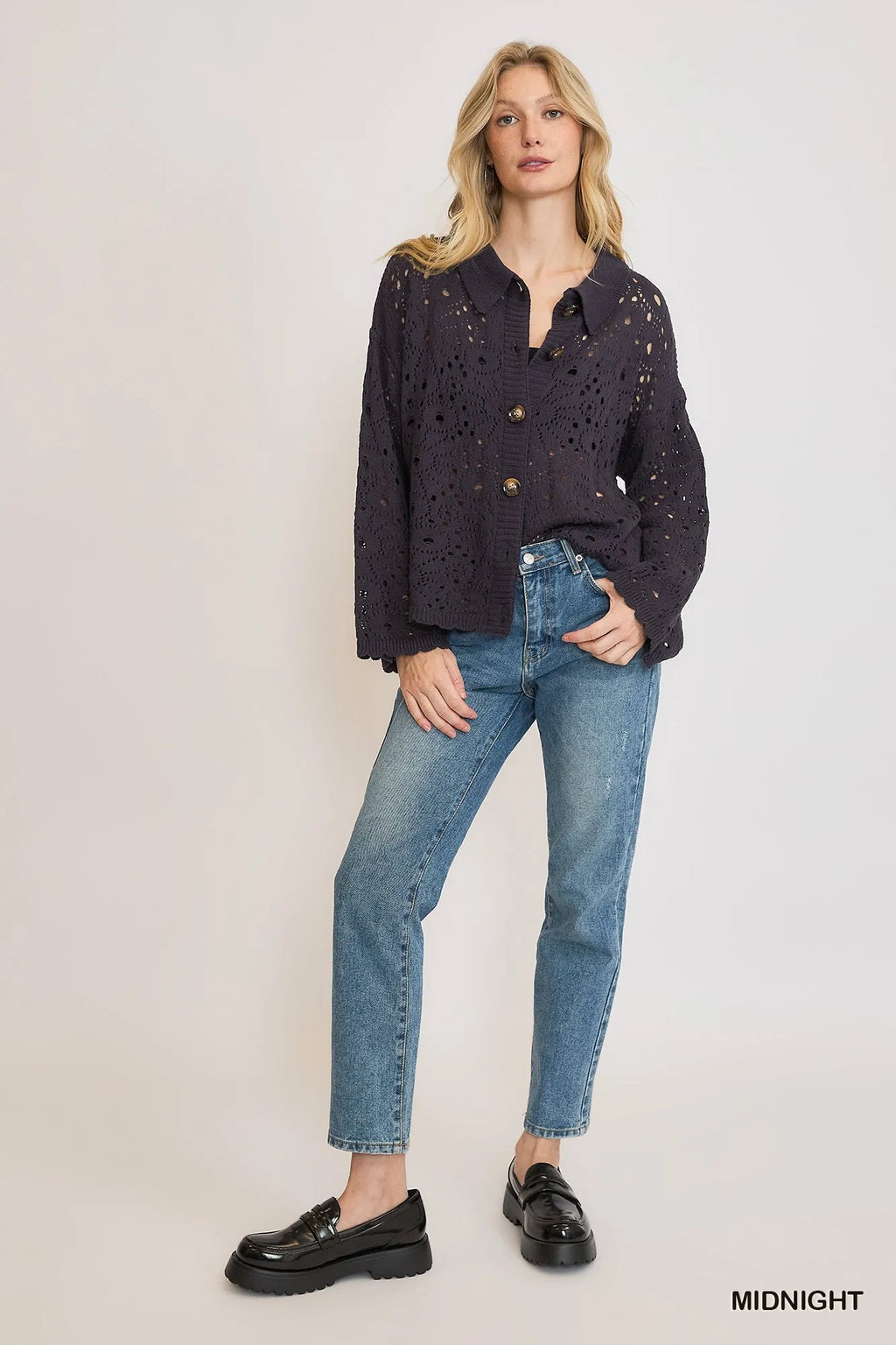 Umgee Hollow Out Button Down Cardigan