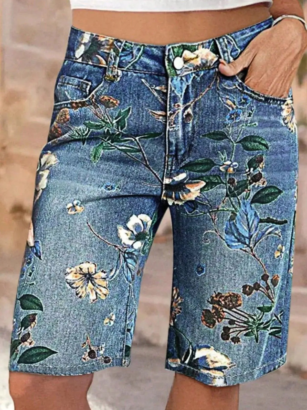 Floral Print Denim Shorts