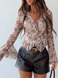 Floral Print Flounce Sleeve Blouse