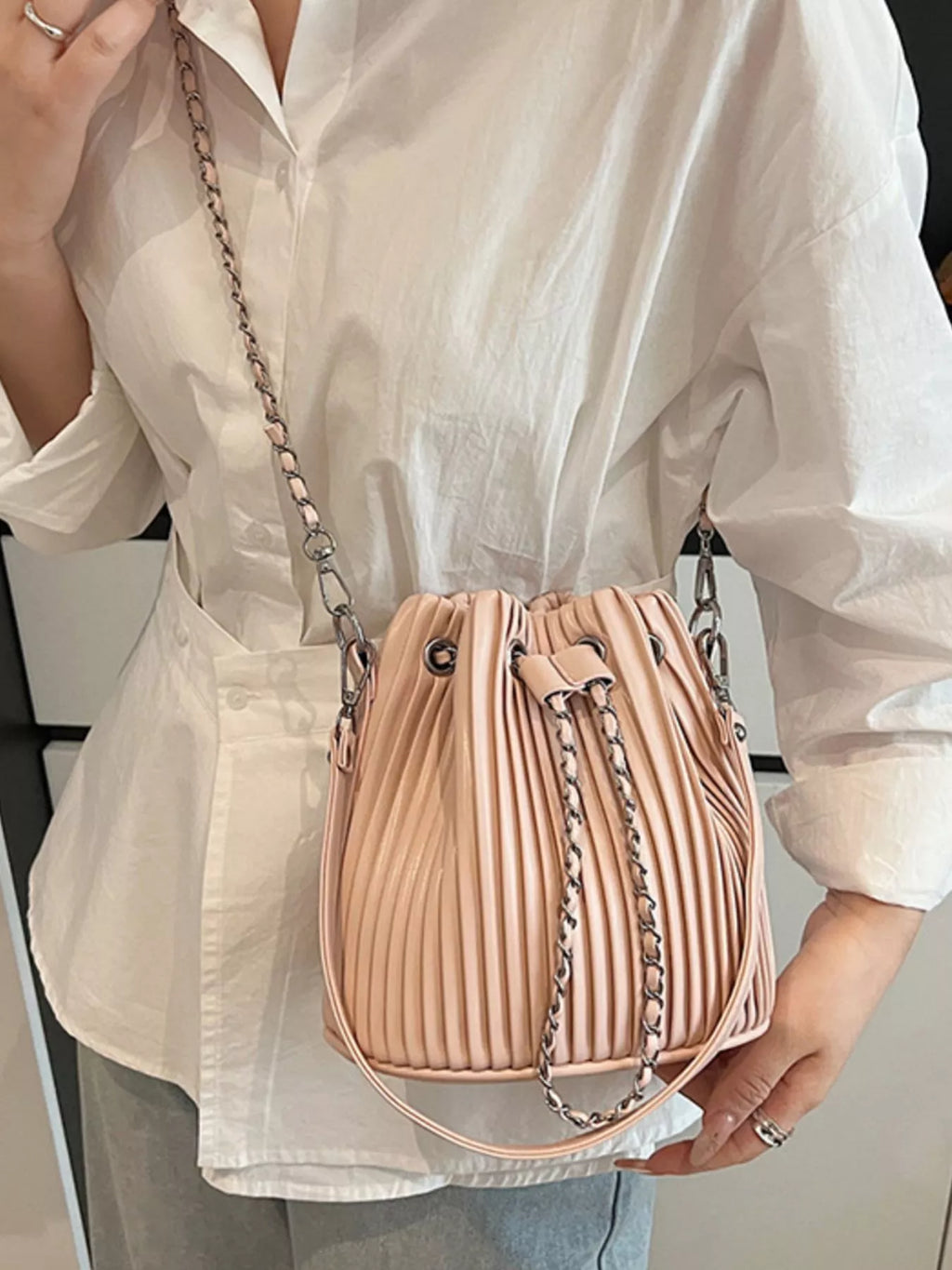 Pleated Bucket Crossbody Bag