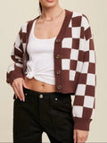 Checkerboard Pattern Button-Down Cardigan