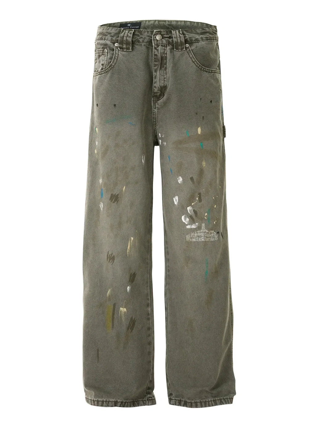 Men's Vintage Washed Paint Splatter Wide Leg Jeans