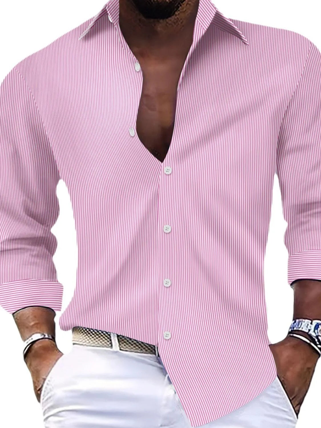 Men's Full Size Striped Button Up Long Sleeve Shirt Plus Size