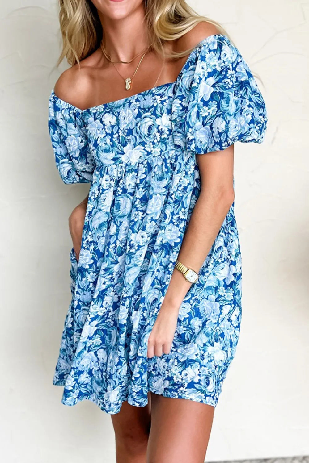 Floral Puff Sleeve Babydoll Mini Dress
