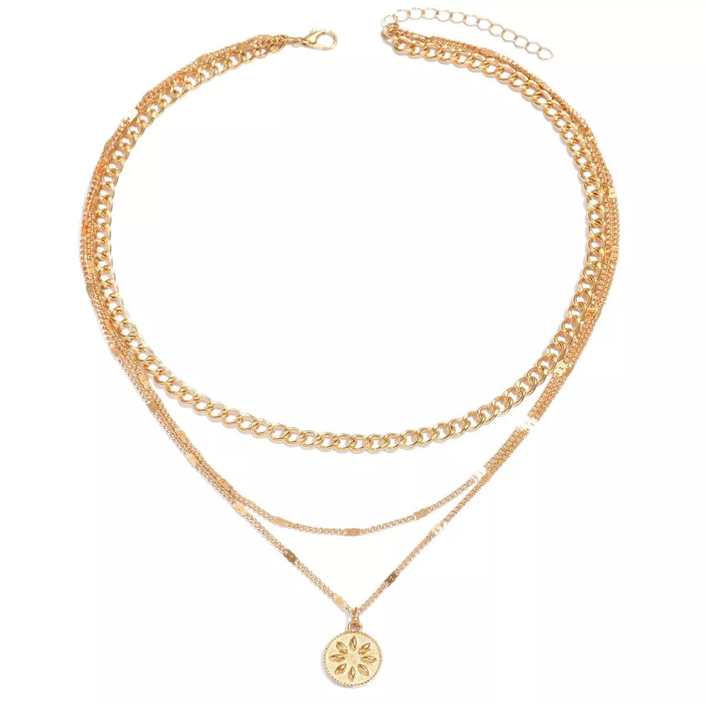 18K Gold-Plated Three Layered Pendant Necklace