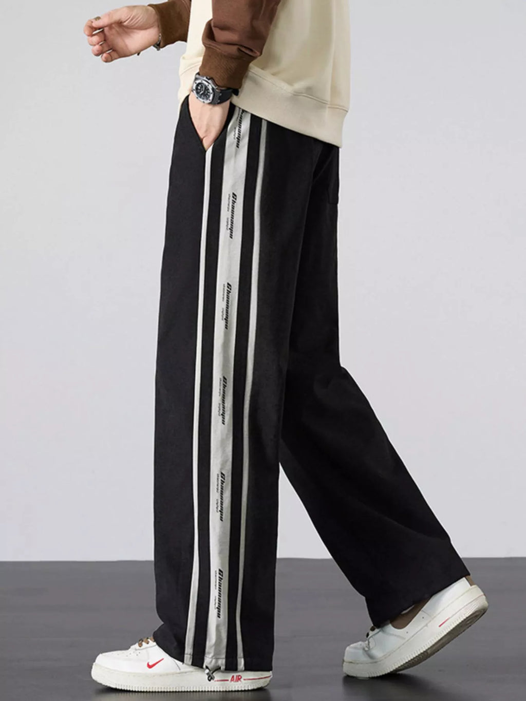 Men's Plus Size Striped Side Loose Fit Casual Pants