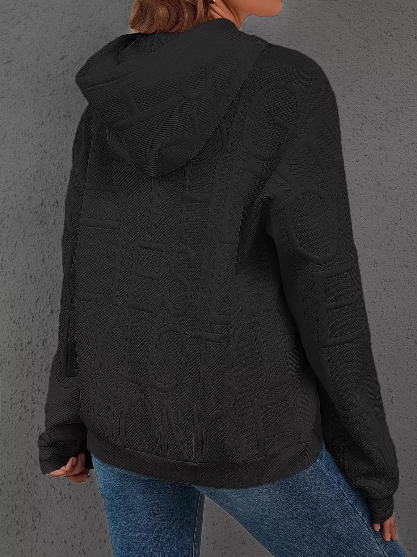 Full Size Textured Embossed Long Sleeve Hoodie Plus Size